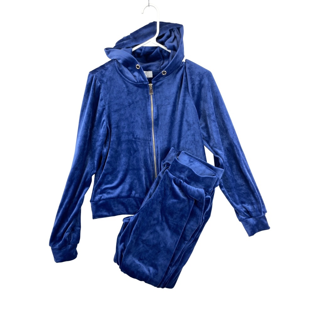 Magaschoni Velour Tracksuit Set Women's Small Blue Zip Hoodie Pants